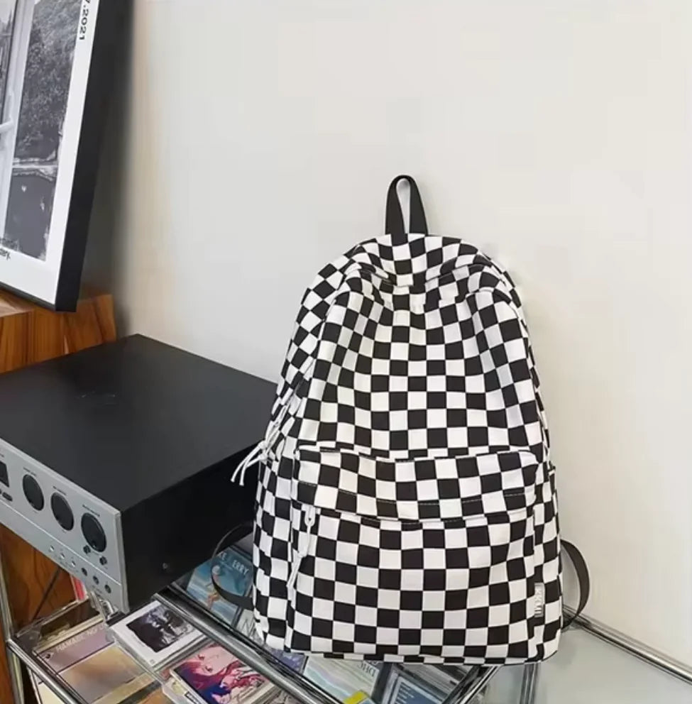 Unisex Checkered-Colour School Backpack